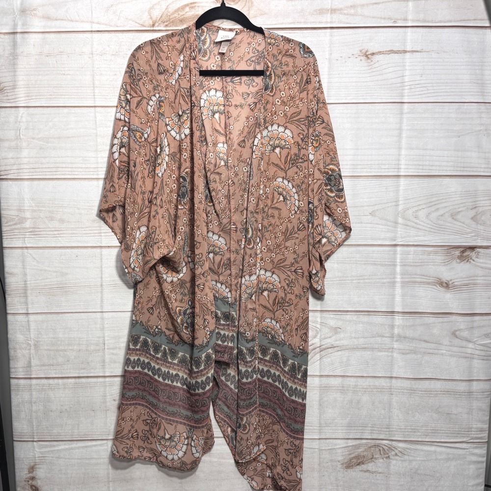 Knox Rose Floral Kimono Wrap Dusty Rose Boho Lace Up Back XL